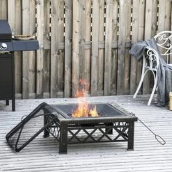 Outsunny 3-en-1 Brasero Brasero Avec Grille De Protection Contre Les étincelles Barbecue De Jardin Noir 842-170 -Grill Feu Maison 1200x1200 376