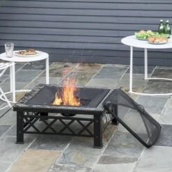 Outsunny 3-en-1 Brasero Brasero Avec Grille De Protection Contre Les étincelles Barbecue De Jardin Noir 842-170 -Grill Feu Maison 1200x1200 377