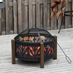 Outsunny Brasero Brasero Avec Grille De Protection Contre Les étincelles Barbecue De Jardin Noir + Marron 842-172 -Grill Feu Maison 1200x1200 397