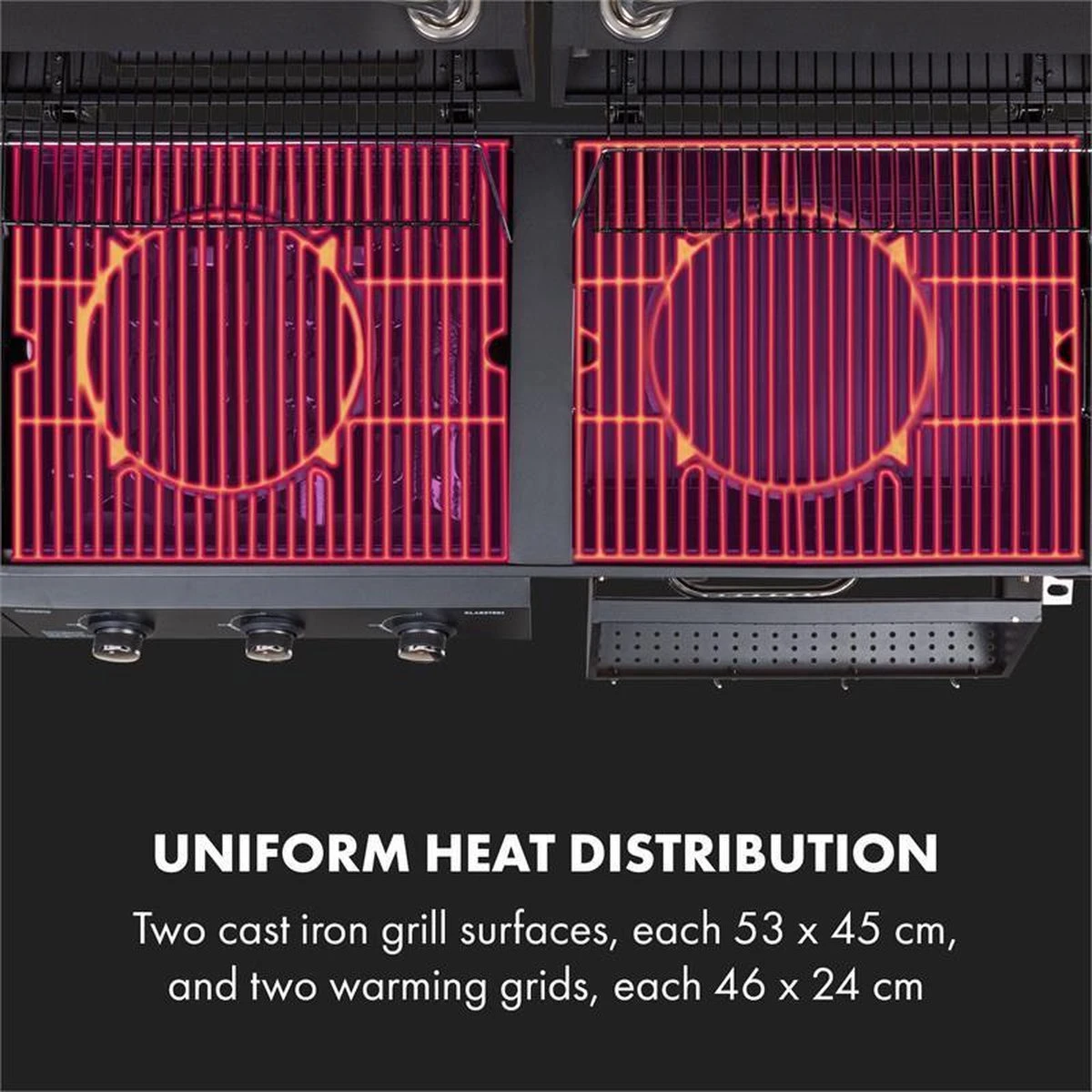 Klarstein Kingsville Double - Combi Fumoir à Charbon & Barbecue à Gaz 13,5kW - 3+1 Brûleurs - 2 Surfaces De Barbecue En Fonte 9 Klarstein Kingsville Double - Combi Fumoir à Charbon & Barbecue à Gaz 13,5kW - 3+1 Brûleurs - 2 Surfaces De Barbecue En Fonte – Image 9