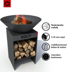 VOLT! Barbecue Dutch Fire Bowl - Brasero Avec Rangement Pour Bois Pour Extérieur - Cuisine D'extérieur - Plaque De Gril - Plancha Barbecue - Grille De Gril - Anneau De Gril -Grill Feu Maison 1200x1200 404