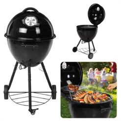 Cheqo® Luxe Charbon De Bois BBQ - Barbecue à Charbon - Barbecue - Ø48cm - Surface De Cuisson 44,5cm - Grille De Rangement - Mobile - Grille De Ventilation - Hauteur 93cm - Poids 8,4kg