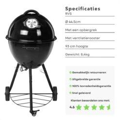 Cheqo® Luxe Charbon De Bois BBQ - Barbecue à Charbon - Barbecue - Ø48cm - Surface De Cuisson 44,5cm - Grille De Rangement - Mobile - Grille De Ventilation - Hauteur 93cm - Poids 8,4kg -Grill Feu Maison 1200x1200 412