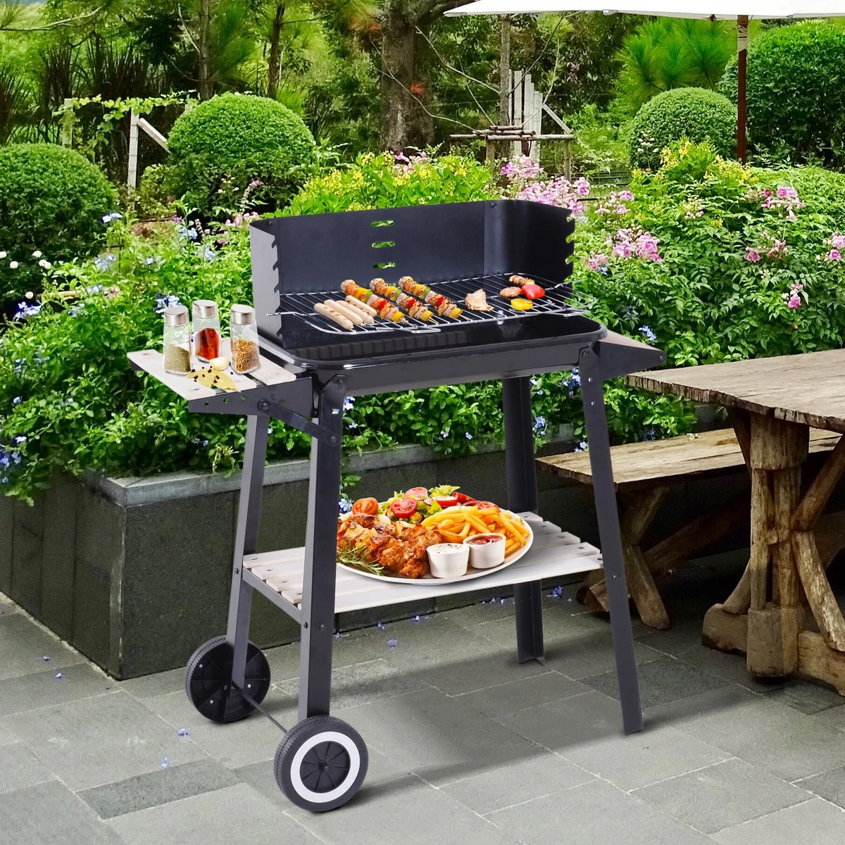 Station De Grillades Sur Chariot Outsunny Barbecue Autoportant Avec Pare-vent 2 X étagère Réglable En Hauteur 846-032 2 Station De Grillades Sur Chariot Outsunny Barbecue Autoportant Avec Pare-vent 2 X étagère Réglable En Hauteur 846-032 – Image 2