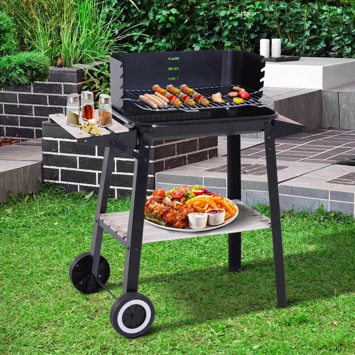 Station De Grillades Sur Chariot Outsunny Barbecue Autoportant Avec Pare-vent 2 X étagère Réglable En Hauteur 846-032 4 Station De Grillades Sur Chariot Outsunny Barbecue Autoportant Avec Pare-vent 2 X étagère Réglable En Hauteur 846-032 – Image 4