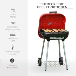 Barbecue à Charbon Outsunny Sur Roulettes Barbecue Chariot Boule Barbecue Grill Avec Couvercle BBQ Métal Rouge 01-0569 -Grill Feu Maison 1200x1200 457