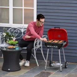 Barbecue à Charbon Outsunny Sur Roulettes Barbecue Chariot Boule Barbecue Grill Avec Couvercle BBQ Métal Rouge 01-0569 -Grill Feu Maison 1200x1200 458