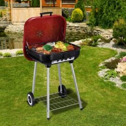 Barbecue à Charbon Outsunny Sur Roulettes Barbecue Chariot Boule Barbecue Grill Avec Couvercle BBQ Métal Rouge 01-0569 -Grill Feu Maison 1200x1200 459