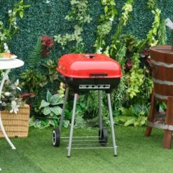 Barbecue à Charbon Outsunny Sur Roulettes Barbecue Chariot Boule Barbecue Grill Avec Couvercle BBQ Métal Rouge 01-0569 -Grill Feu Maison 1200x1200 462