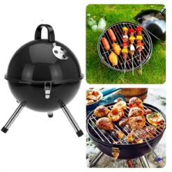Cheqo® Kogelbarbecue - BBQ à Charbon De Bois - Barbecue - Barbecue De Table - Zwart - Ø 32cm - Surface De Cuisson 30cm - Grille De Ventilation Réglable - Capot Rond Verrouillable