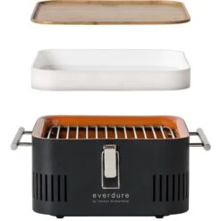 Charbon De Bois Everdure Cube - Avec Compartiment De Rangement Et Plan De Travail - Aluminium / Bois / Acier Inoxydable - Vert -Grill Feu Maison 1200x1200 488