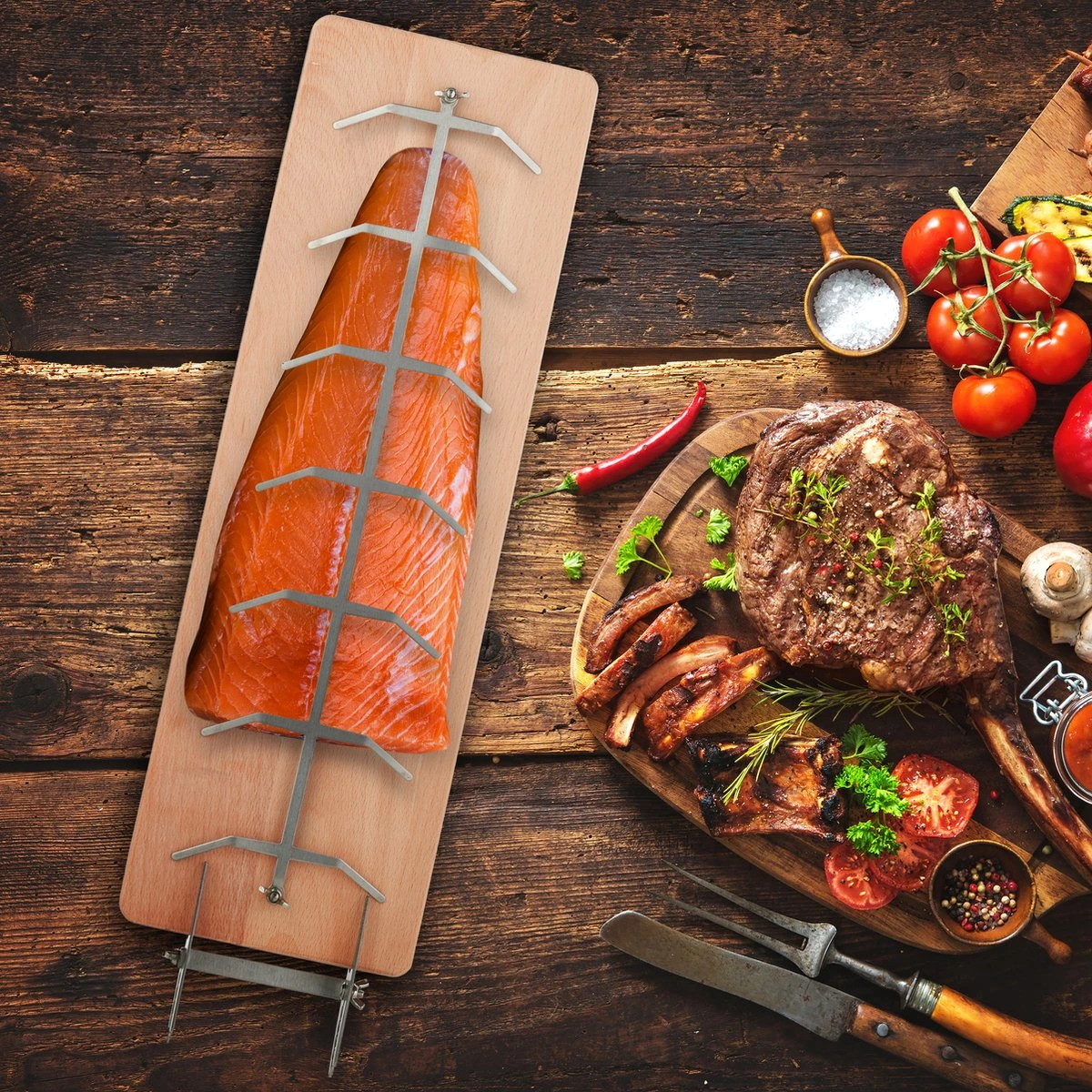 Relaxdays Planche à Fumer Barbecue Saumon - Support Droit - Planche à Saumon Finlandaise - Planche Barbecue - Bois De Hêtre 4 Relaxdays Planche à Fumer Barbecue Saumon - Support Droit - Planche à Saumon Finlandaise - Planche Barbecue - Bois De Hêtre – Image 4