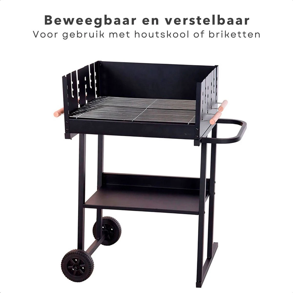 BBQ Rectangulaire Cheqo® - Barbecue Sur Roues - Charbon De Bois - 82x47x90cm - Hauteur De Cuisson Réglable 75-87cm - Surface De Cuisson 59x41cm - Avec Paravent - Mobile 3 BBQ Rectangulaire Cheqo® - Barbecue Sur Roues - Charbon De Bois - 82x47x90cm - Hauteur De Cuisson Réglable 75-87cm - Surface De Cuisson 59x41cm - Avec Paravent - Mobile – Image 3