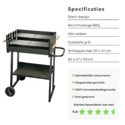 BBQ Rectangulaire Cheqo® - Barbecue Sur Roues - Charbon De Bois - 82x47x90cm - Hauteur De Cuisson Réglable 75-87cm - Surface De Cuisson 59x41cm - Avec Paravent - Mobile 9 BBQ Rectangulaire Cheqo® - Barbecue Sur Roues - Charbon De Bois - 82x47x90cm - Hauteur De Cuisson Réglable 75-87cm - Surface De Cuisson 59x41cm - Avec Paravent - Mobile -Grill Feu Maison 1200x1200 79