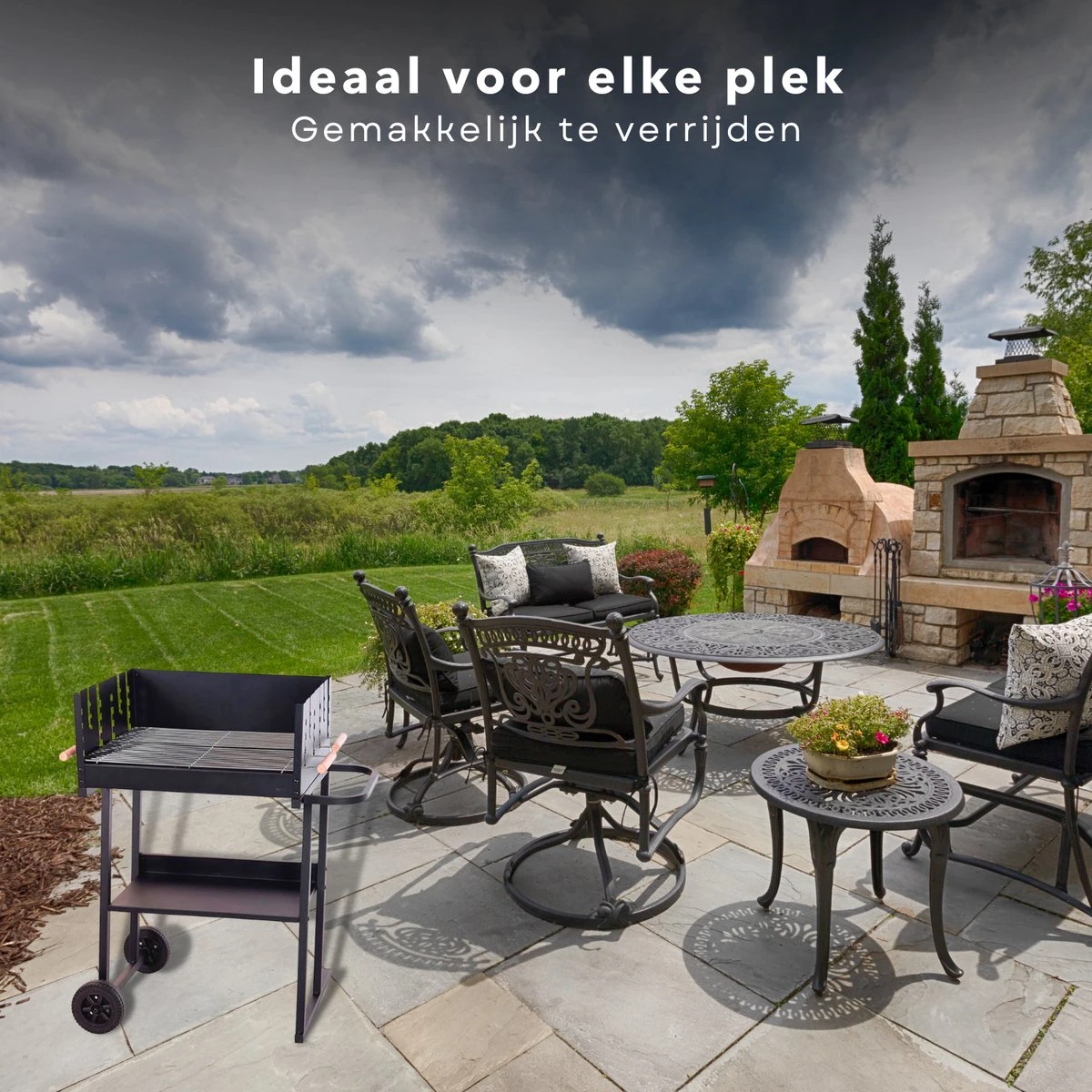 BBQ Rectangulaire Cheqo® - Barbecue Sur Roues - Charbon De Bois - 82x47x90cm - Hauteur De Cuisson Réglable 75-87cm - Surface De Cuisson 59x41cm - Avec Paravent - Mobile 5 BBQ Rectangulaire Cheqo® - Barbecue Sur Roues - Charbon De Bois - 82x47x90cm - Hauteur De Cuisson Réglable 75-87cm - Surface De Cuisson 59x41cm - Avec Paravent - Mobile – Image 5