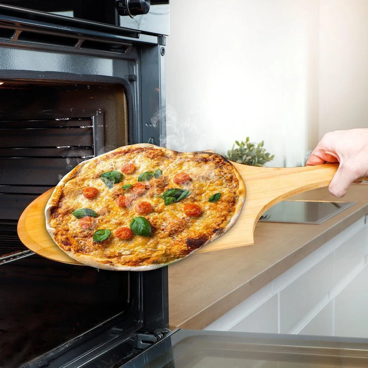 Decopatent® Bamboe Pizza Pelle Pour Ø30 Cm Pizza - Planche à Pizza Avec Poignée - Assiettes à Pizza - Four - Barbecue - Service Conseil 3 Decopatent® Bamboe Pizza Pelle Pour Ø30 Cm Pizza - Planche à Pizza Avec Poignée - Assiettes à Pizza - Four - Barbecue - Service Conseil – Image 3