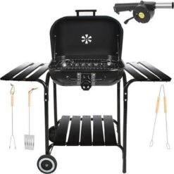 Grand BBQ à Charbon De Bois Mobile Avec Couvercle - Set D' Accessoires De Vêtements Pour Bébé Pour Outils Inclus - Acier - Zwart