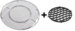 Système De Barbecue - Grille De Gril En Acier Inoxydable Pour Barbecue De 57 Cm + Grille De Cuisson En Fonte. Convient, Entre Autres, à Tous Les Barbecues Avec Bouilloire Weber De 57 Cm