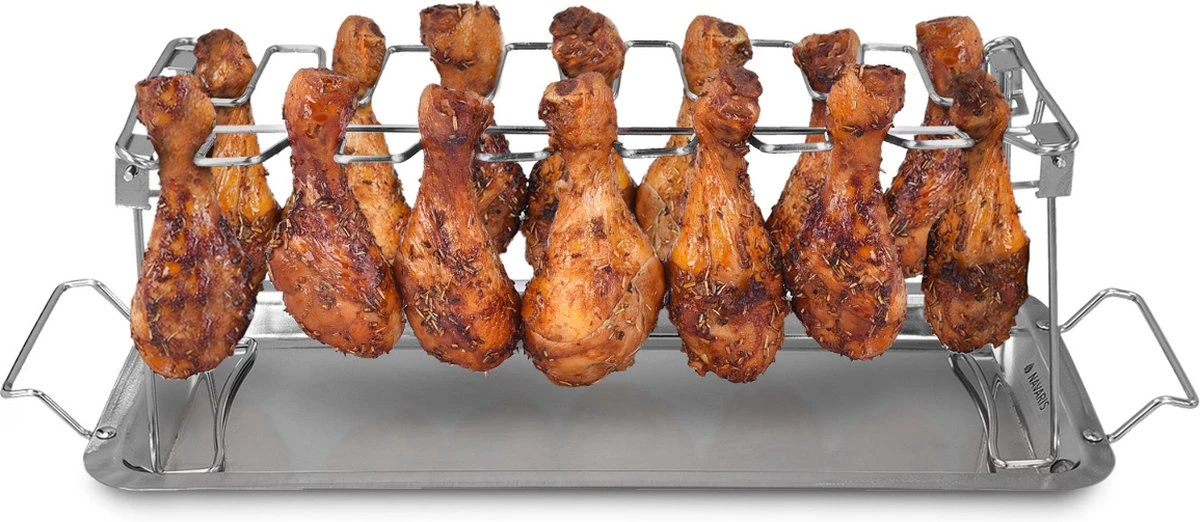 Grille D'ailes De Poulet Navaris Pour Le BBQ - Support De Cuisse De Poulet Avec égouttoir - Accessoire De Gril Et De Barbecue Pour 14 Pièces De Poulet - Acier Inoxydable 2 Grille D'ailes De Poulet Navaris Pour Le BBQ - Support De Cuisse De Poulet Avec égouttoir - Accessoire De Gril Et De Barbecue Pour 14 Pièces De Poulet - Acier Inoxydable – Image 2