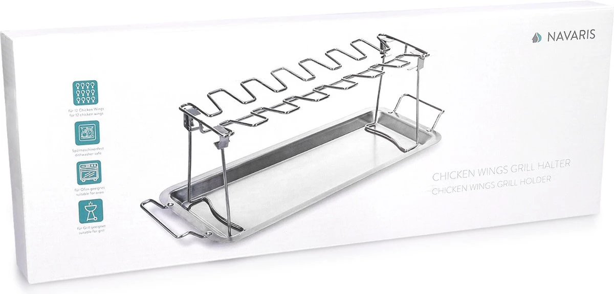 Grille D'ailes De Poulet Navaris Pour Le BBQ - Support De Cuisse De Poulet Avec égouttoir - Accessoire De Gril Et De Barbecue Pour 14 Pièces De Poulet - Acier Inoxydable 5 Grille D'ailes De Poulet Navaris Pour Le BBQ - Support De Cuisse De Poulet Avec égouttoir - Accessoire De Gril Et De Barbecue Pour 14 Pièces De Poulet - Acier Inoxydable – Image 5