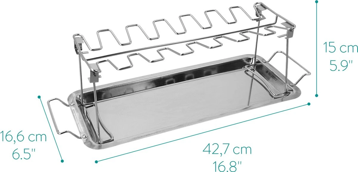 Grille D'ailes De Poulet Navaris Pour Le BBQ - Support De Cuisse De Poulet Avec égouttoir - Accessoire De Gril Et De Barbecue Pour 14 Pièces De Poulet - Acier Inoxydable 3 Grille D'ailes De Poulet Navaris Pour Le BBQ - Support De Cuisse De Poulet Avec égouttoir - Accessoire De Gril Et De Barbecue Pour 14 Pièces De Poulet - Acier Inoxydable – Image 3