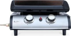 Plancha Au Gaz 2 Banderoleuses - Porthos - 5 KW, Barbecue, Cuisine Extérieure, Plaque émaillée, Acier Inoxydable. Y Compris Le Connecteur De Gaz G1 / 2