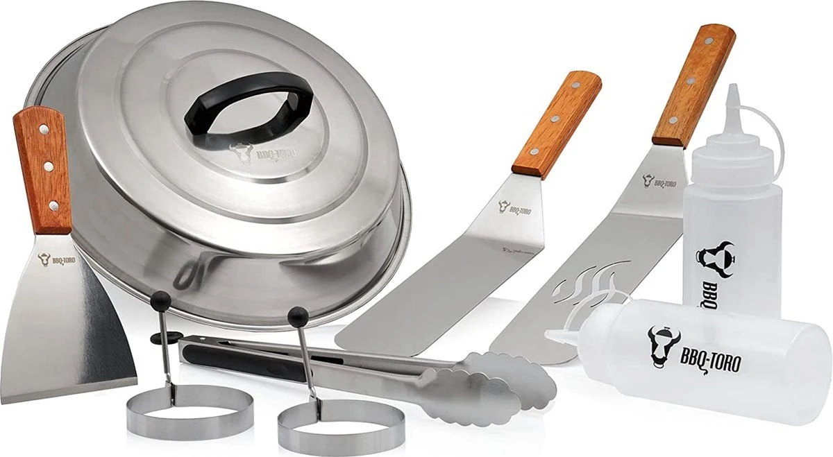 BBQ-Toro Teppanyaki Barbecue Accessoires Ensemble De 9 Pièces Avec Spatule à Bulles De Chaleur Pinces à Grill Bouteilles De Pulvérisation Formes D'Oeufs Grill Outils 1 BBQ-Toro Teppanyaki Barbecue Accessoires Ensemble De 9 Pièces Avec Spatule à Bulles De Chaleur Pinces à Grill Bouteilles De Pulvérisation Formes D'Oeufs Grill Outils