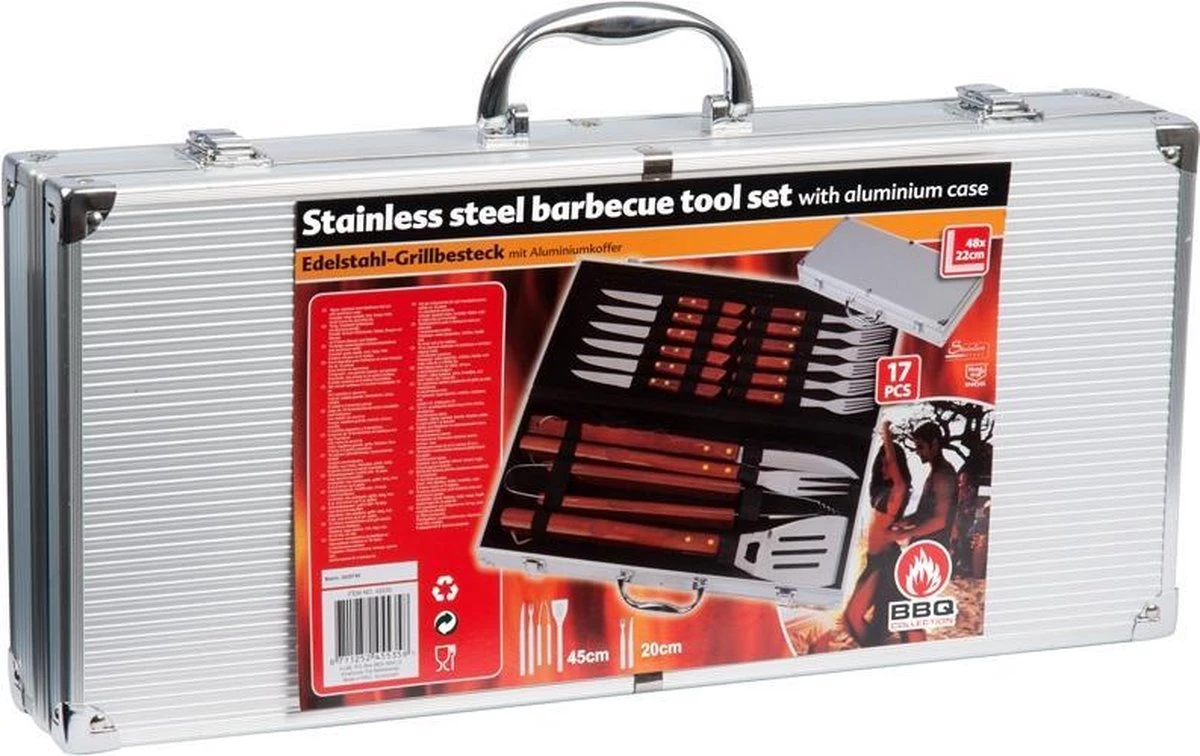 Collection BBQ Couverts De Barbecue En Acier Inoxydable Dans Un Coffret En Aluminium 14 Collection BBQ Couverts De Barbecue En Acier Inoxydable Dans Un Coffret En Aluminium – Image 14