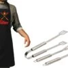 Ensemble De 3 Outils Pour Barbecue/bbq 33 Cm En Acier Inoxydable - Avec Tablier De BBQ Noir The GrillFather - Cadeau Vaderdag