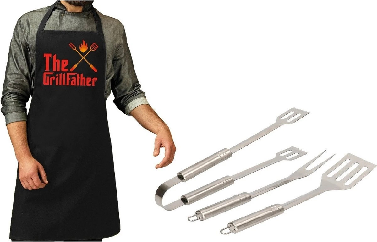 Ensemble De 3 Outils Pour Barbecue/bbq 33 Cm En Acier Inoxydable - Avec Tablier De BBQ Noir The GrillFather - Cadeau Vaderdag 1 Ensemble De 3 Outils Pour Barbecue/bbq 33 Cm En Acier Inoxydable - Avec Tablier De BBQ Noir The GrillFather - Cadeau Vaderdag