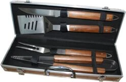 S LUXURY BBQ Set/4, Ensemble D'outils Pour Barbecue Pinces, Spatule, Fourchette, Couteau En Acier Inoxydable Avec Manche En Bois De Noyer Huilé Dans Un étui De Luxe