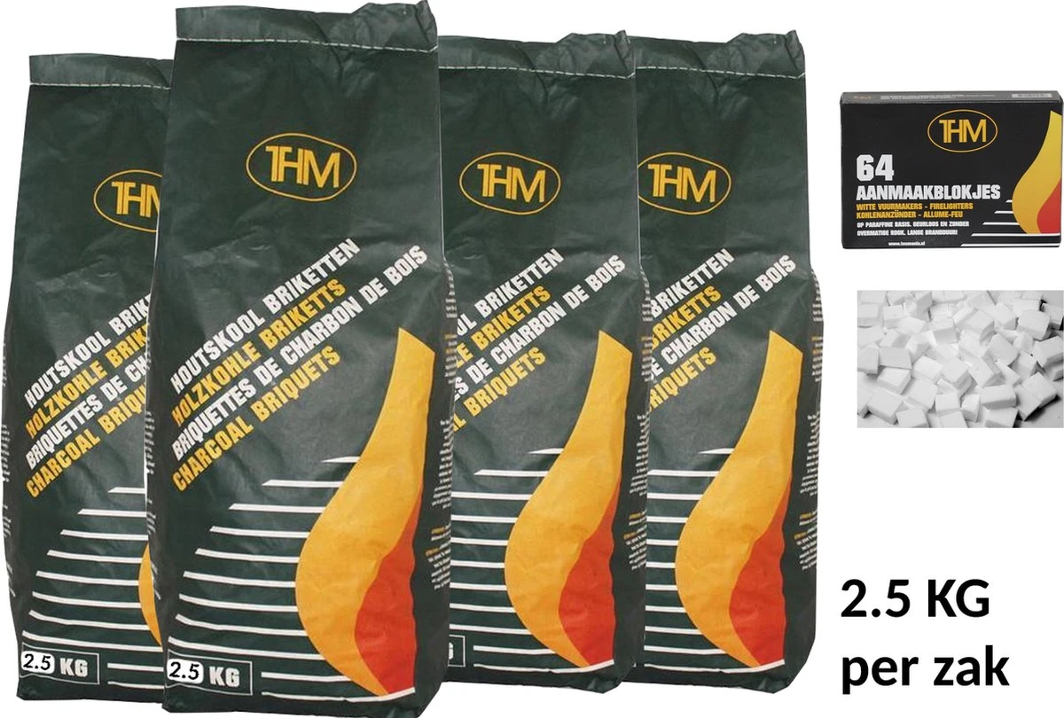 4 X Briquettes De Charbon De 2,5 KG Avec Allume-feu 64 Pièces - Barbecue - BBQ - 4 Pièces - Total 10 KG 1 4 X Briquettes De Charbon De 2,5 KG Avec Allume-feu 64 Pièces - Barbecue - BBQ - 4 Pièces - Total 10 KG