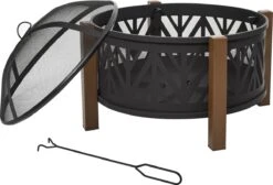 Outsunny Brasero Brasero Avec Grille De Protection Contre Les étincelles Barbecue De Jardin Noir + Marron 842-172