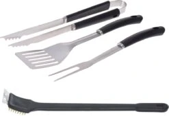 Ensemble D'outils Pour BBQ/ Barbecue 4 Pièces En Acier Inoxydable - Pinces - Fourchette - Spatule - Brosse De Nettoyage