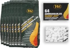 8X Briquettes De Charbon De Bois De 3 KG Avec Allume-feu 64 Pièces - Barbecue - BBQ - 8 Pièces - 24 Kilogrammes De Briquettes