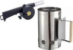 Briquettes De Barbecue Démarreur En Acier Inoxydable Avec Manche En Bois 27 X 17 Cm - Avec Souffleur/souffleur/ventilateur BBQ Noir 30 Cm