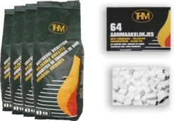 4X Briquettes De Charbon De Bois De 3 KG Avec Allume-feu 64 Pièces - Barbecue - BBQ - 4 Pièces - 12 Kilogrammes De Briquettes