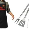 Ensemble D'outils Pour BBQ/ Barbecue 3 Pièces En Acier Inoxydable - Avec Tablier De BBQ Noir The GrillFather - Cadeau De La Vaderdag