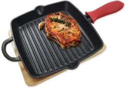 Poêle à Griller En Fonte Avec Protège Plat Et Manche Diamètre 31 Cm