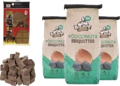 3x Charbon De Bois Pour Barbecue - 3kg - Briquettes De Noix De Coco + 28x Allume-feu - Durable - Haute Qualité - Coques De Noix De Coco -