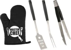 Ensemble D'outils Pour BBQ/ Barbecue 3 Pièces En Acier Inoxydable - Avec Gant De BBQ Masterchef - Cadeau Papa / Vaderdag