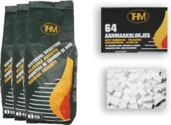 3X Briquettes De Charbon De Bois De 3 KG Avec Allume-feu 64 Pièces - Barbecue - BBQ - 3x 3 = 9KG Pièces