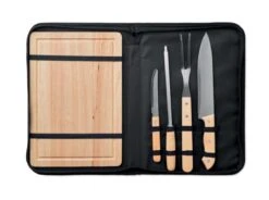 Ensemble De Barbecue En Acier Inoxydable 4 Pièces - Accessoires Pour Barbecue - Outils Pour Barbecue - Planche à Découper - Couteau à Viande - Couteau - Fourchette - Acier à Affûter