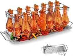 Doodadeals® | Poussin Grillé De Premium Supérieure | ACIER INOXYDABLE | Pour 12 Pilons De Kip | Marinade Et Plat De Service