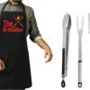 Ensemble D'outils Pour BBQ/ Barbecue 3 Pièces En Acier Inoxydable - Avec Tablier De BBQ Noir The GrillFather - Cadeau De La Vaderdag
