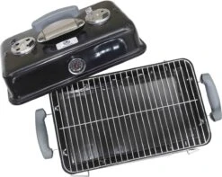 AG To- Go Barbecue Ø44 Cm - Barbecues à Charbon - Incl. Thermomètre - Température Inoxydable - Compact -Barbecue Carré - Incl. Couvercle - Barbecue Traditionnel - 6 Personnes - Partout Grille De Ventilation Pour Régulation D'oxygène - Zwart -Grill Feu Maison 1200x958