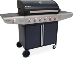Barbecue à Gaz Bazin 6 Anthracite 6 Brûleurs 1 Brûleur Latéral Avec Panneaux Latéraux Et Thermomètre - Raccordement Gaz G1 2 F15-21 Inclus. -Grill Feu Maison 1200x967 1