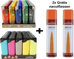 Click Lighters - 100 Pièces - Briquet électronique Unilite - Briquet Rechargeable + 2 Bouteilles De Gaz Gratuites