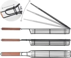 Pince Pour Grille De BBQ - Pinces Pour BBQ - Accessoires Pour BBQ - Grille De Serrage - Convient Pour La Viande, Les Légumes Et Le Poisson - Acier Inoxydable - Manche En Bois - 2 Pièces -Grill Feu Maison 1200x970 2