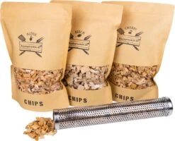 Assortiment De Chips Avec Fumoir Tubulaire | BBQ | Bois De Fumée | Paquet Cadeau